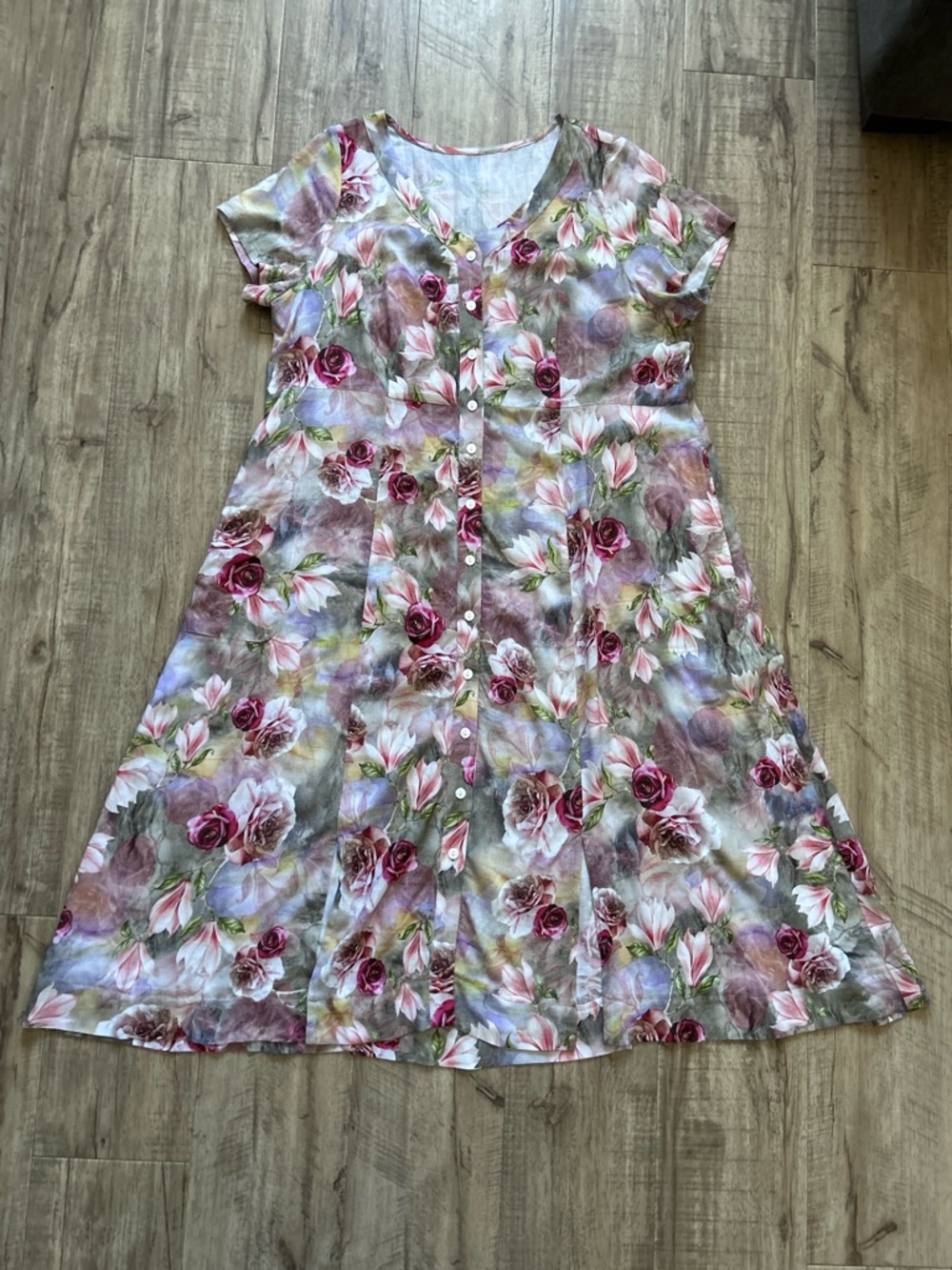 Blue Sky Morgan midi Dress Norwich Linen Bamboo pretty Floral watercolor flowers - Picture 13 of 13